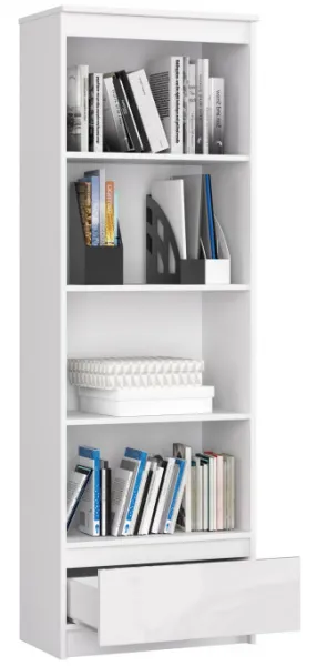 Ak furniture Kancelársky regál 60 cm 1 zásuvka a 4 police biely lesk