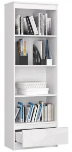 Ak furniture Kancelársky regál 60 cm 1 zásuvka a 4 police biely lesk