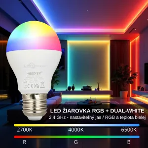 LEDprodukt LED žiarovka 6W E27 DUAL WHITE + RGB