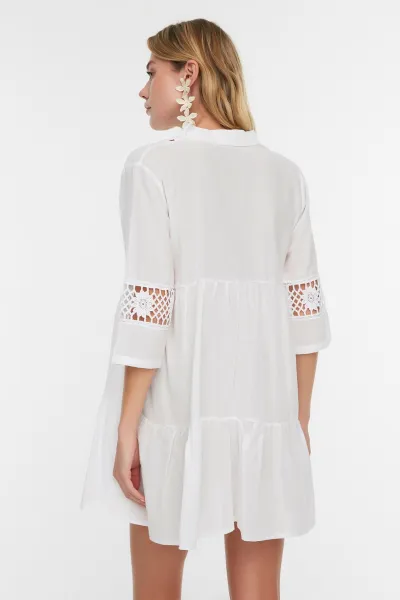 Trendyol Beige Mini Woven Lace Detailed 100% Cotton Beach Dress