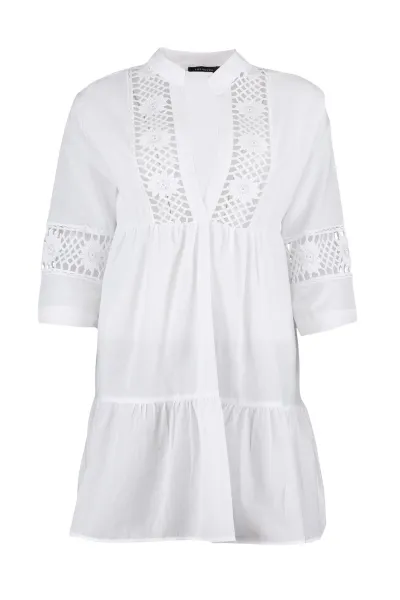 Trendyol Beige Mini Woven Lace Detailed 100% Cotton Beach Dress
