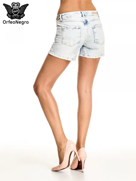 Light blue denim shorts with studs