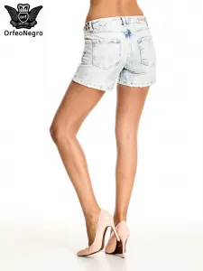 Light blue denim shorts with studs