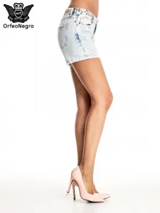 Light blue denim shorts with studs