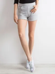Grey frayed shorts with high waist