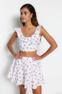 Trendyol Fruit Patterned Woven Ruffled 100% Cotton Blouse and Skirt Suit