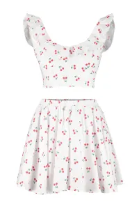 Trendyol Fruit Patterned Woven Ruffled 100% Cotton Blouse and Skirt Suit