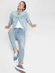Modré dámske rifle GAP mid rise distressed universal jegging