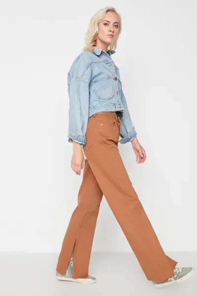 Trendyol Camel Slit Vysoký pás Široké nohavice Nohavice