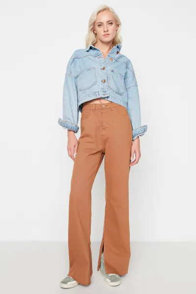 Trendyol Camel Slit Vysoký pás Široké nohavice Nohavice