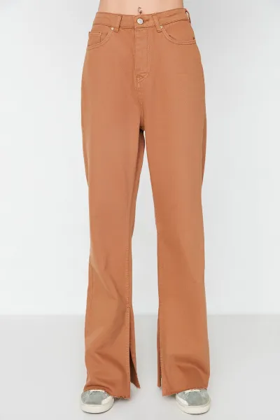 Trendyol Camel Slit Vysoký pás Široké nohavice Nohavice