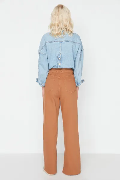 Trendyol Camel Slit Vysoký pás Široké nohavice Nohavice