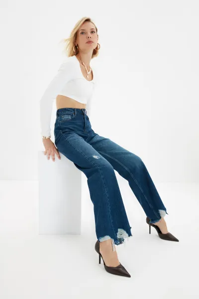 Trendyol Jeans - modrá - široká noha