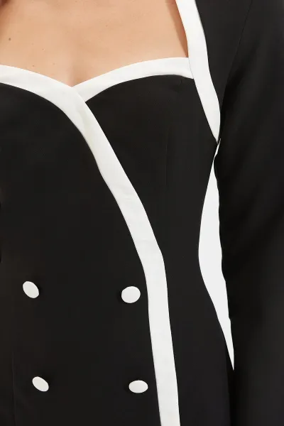 Trendyol Black gombíky detailne tkané šaty