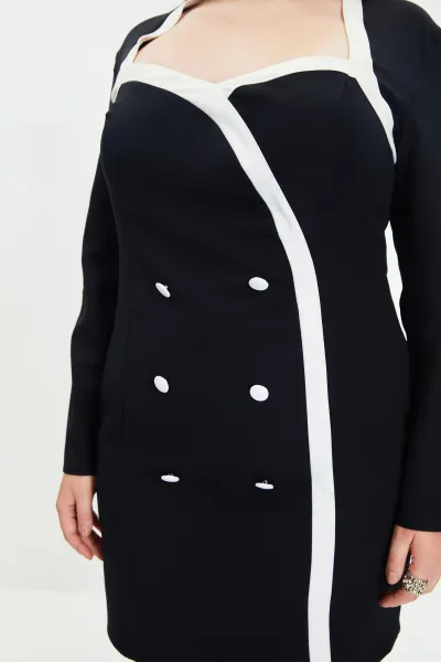 Trendyol Black gombíky detailne tkané šaty