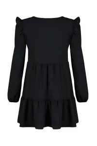 Trendyol Black Gathered Ruffle Detail Mini tkané šaty