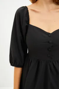 Trendyol Black mini pás otvorený tkaný balónový rukáv tkané šaty