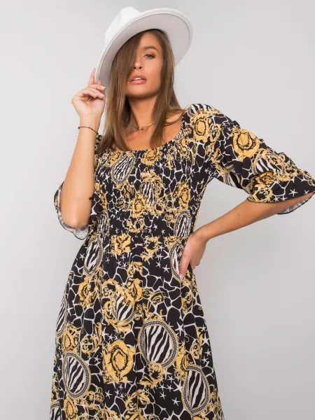 Dress-DHJ-SK-13965-1.61P-Black-Yellow