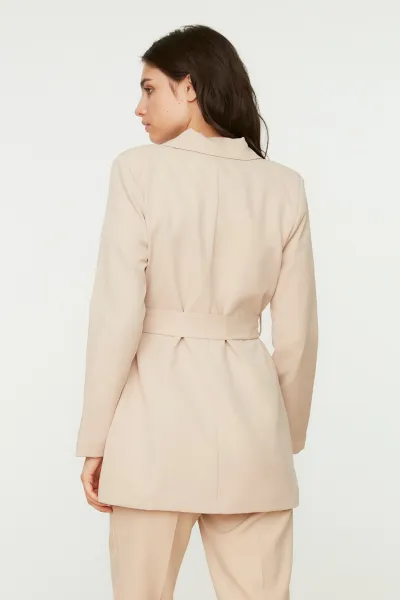 Trendyol Beige Belted Pocket Detailed Blazer Woven Jacket