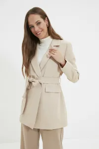 Trendyol Beige Belted Pocket Detailed Blazer Woven Jacket