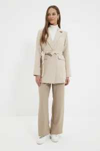 Trendyol Beige Belted Pocket Detailed Blazer Woven Jacket