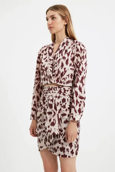 Trendyol X Sagaza Studio Multicolored Leopard Print Knit Skirt