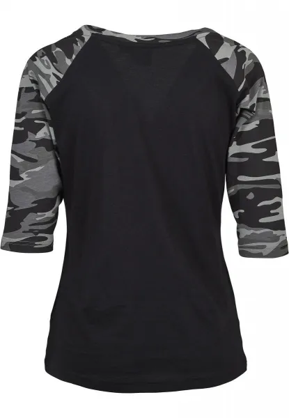 Women's 3/4 Contrast Raglan T-Shirt Black/Dark Camo