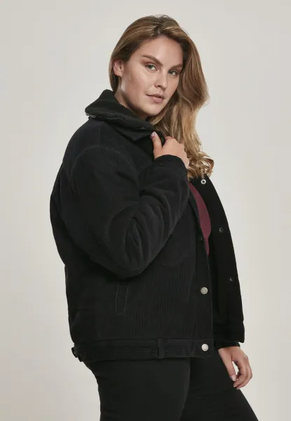 Dámska oversized Corduroy Sherpa Bunda čierna/čierna