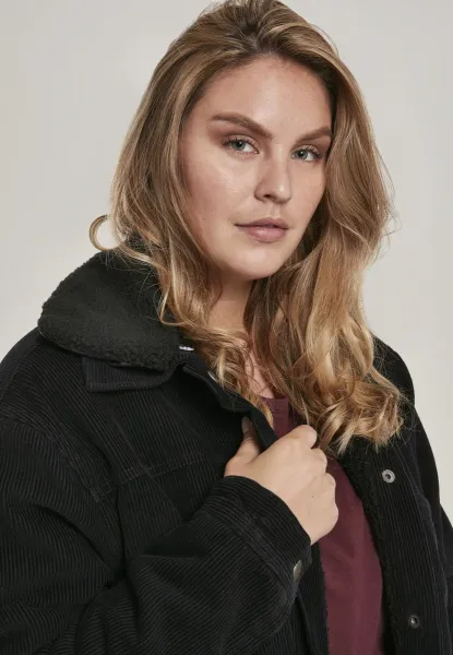 Dámska oversized Corduroy Sherpa Bunda čierna/čierna