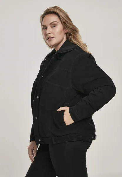 Dámska oversized Corduroy Sherpa Bunda čierna/čierna