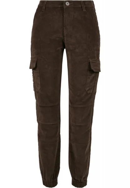 Women's high-waisted corduroy trousers - dark olive
