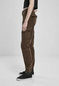 Women's high-waisted corduroy trousers - dark olive