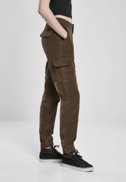 Women's high-waisted corduroy trousers - dark olive