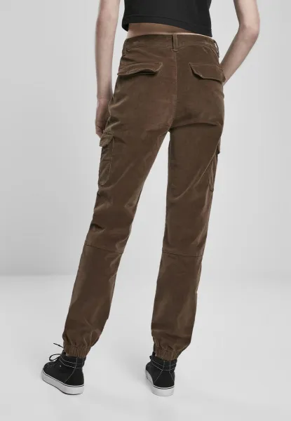 Women's high-waisted corduroy trousers - dark olive