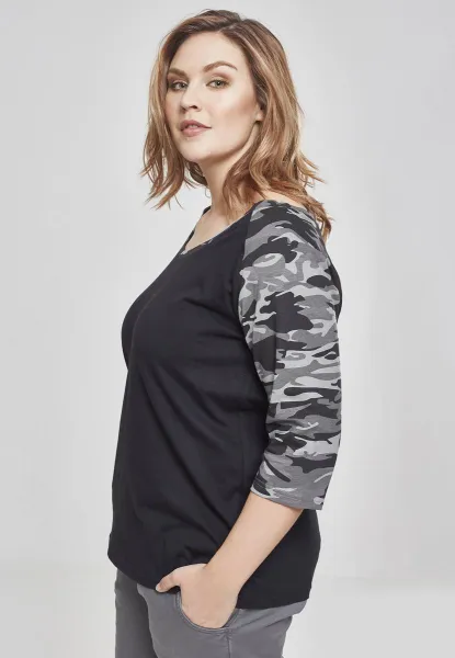 Women's 3/4 Contrast Raglan T-Shirt Black/Dark Camo