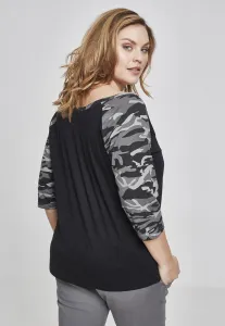 Women's 3/4 Contrast Raglan T-Shirt Black/Dark Camo
