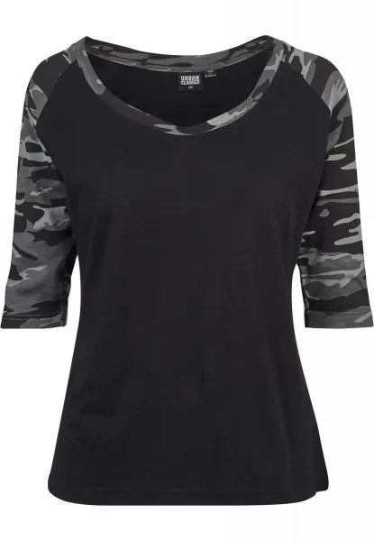 Women's 3/4 Contrast Raglan T-Shirt Black/Dark Camo