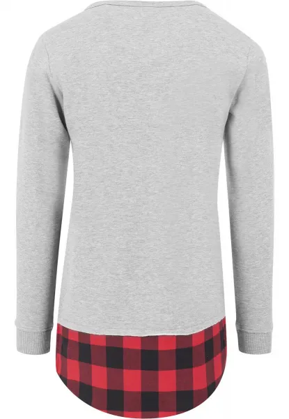 Dlhý flanell spodný otvorený okraj Crewneck šedá/bloková/červená