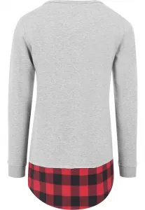 Dlhý flanell spodný otvorený okraj Crewneck šedá/bloková/červená