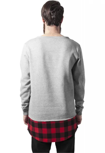 Dlhý flanell spodný otvorený okraj Crewneck šedá/bloková/červená