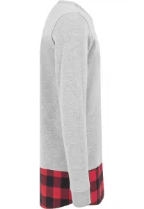 Dlhý flanell spodný otvorený okraj Crewneck šedá/bloková/červená