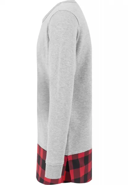 Dlhý flanell spodný otvorený okraj Crewneck šedá/bloková/červená
