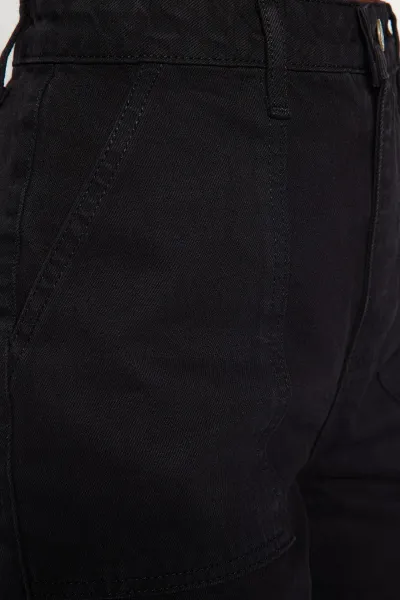Trendyol Čierne vrecko detailné džínsy s vysokým pásom so širokými nohavicami