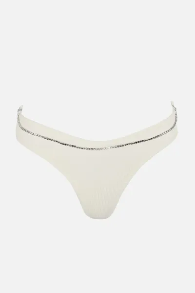 Trendyol Ecru Bikini Bottoms With Beads Accessory Textured Regular Leg