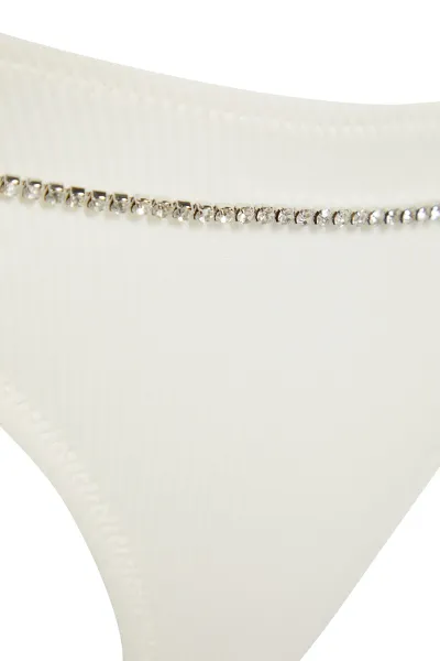 Trendyol Ecru Bikini Bottoms With Beads Accessory Textured Regular Leg