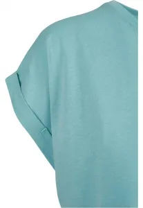 Women's blue T-shirt with extended shoulder