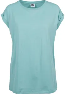 Women's blue T-shirt with extended shoulder