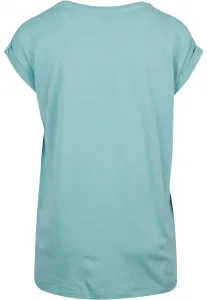Women's blue T-shirt with extended shoulder