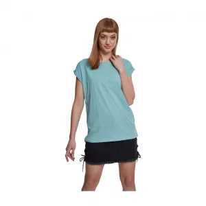 Women's blue T-shirt with extended shoulder