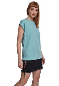 Women's blue T-shirt with extended shoulder